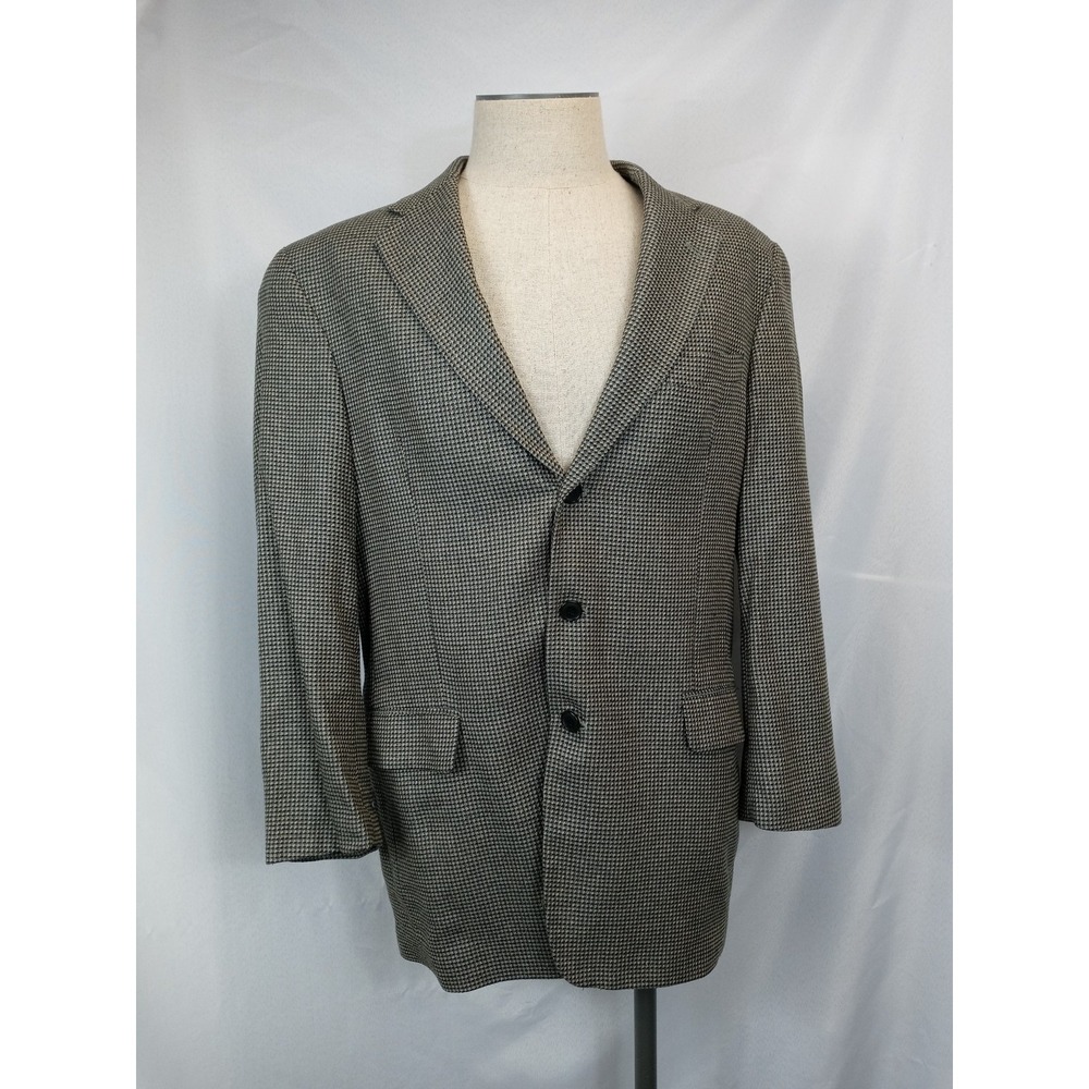Andrew Fezza Fusion Mens Houndstooth Sport Coat Blazer 42R Gray Wool Blend